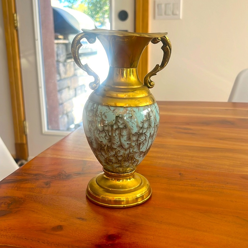 Mid Century Modern Delft Holland base with enamel and brass finish